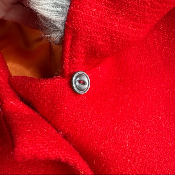 VTG 70s Coat Long Red Belted Faux Fur collar and bottom Juniors Sz 13 Holiday - Picture 9 of 10